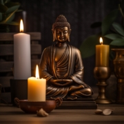 small Buddha with lit candles