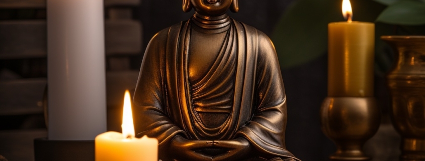 small Buddha with lit candles