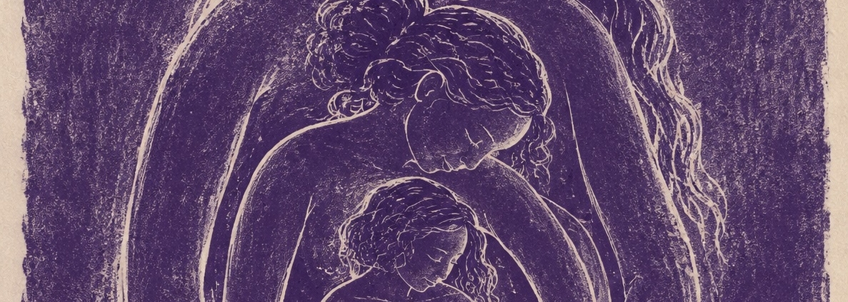 Stylized illustration of four nested human figures, each gently turning inward toward a smaller figure at the center, symbolizing contemplative inquiry, self-awareness, and the unfolding journey into deeper layers of experience.